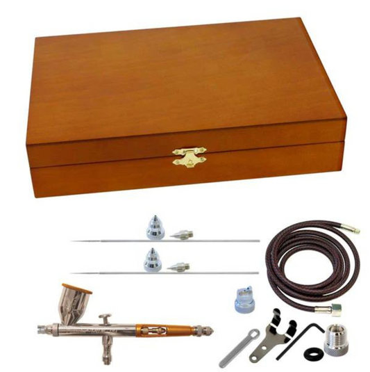 Paasche Airbrush Dual-Action Talon Gravity Feed Airbrush Painting Kit in Deluxe Wood Box With 3 Heads, Orange Paasche Airbrush Dual-Action Talon Gravity Feed Airbrush Painting Kit in Deluxe Wood Box With 3 Heads, Orange