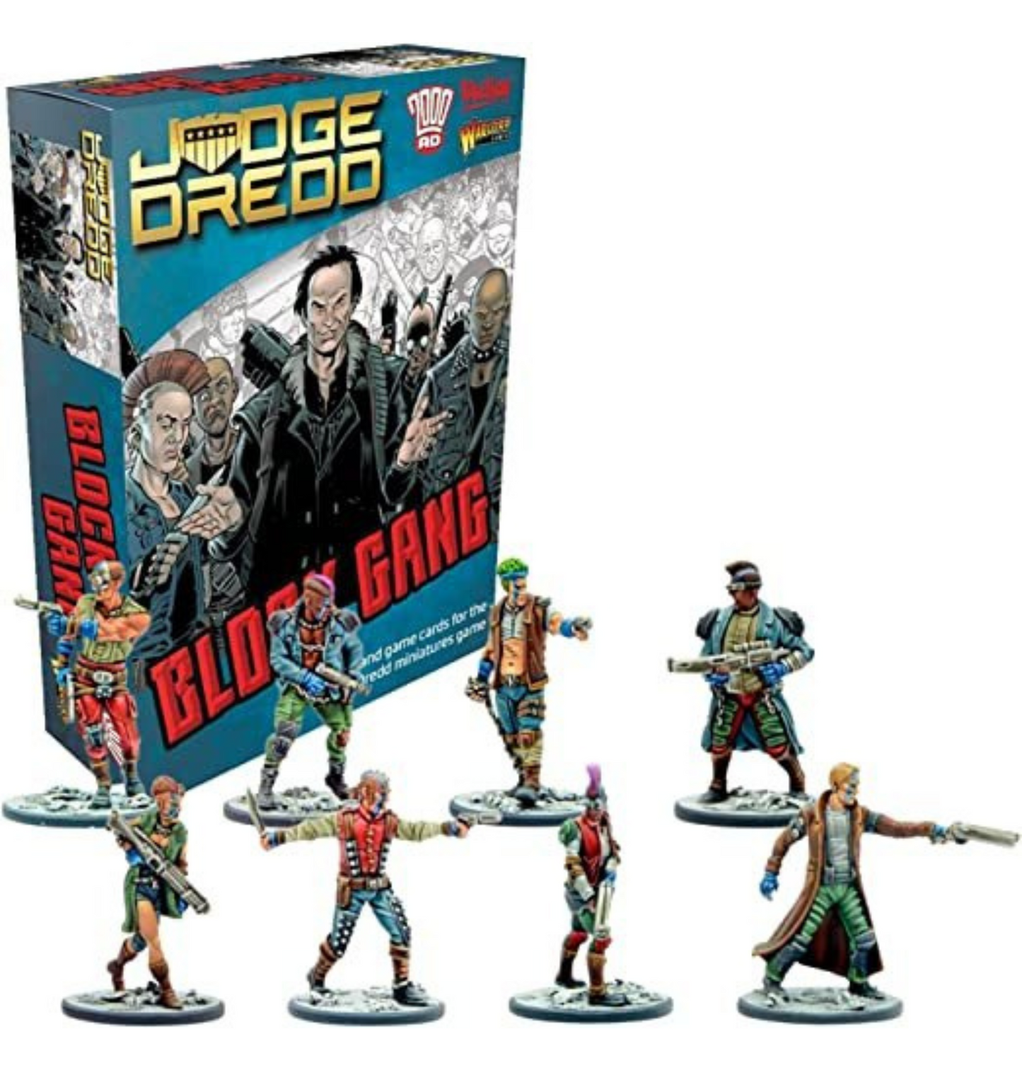 Wargames Delivered - Judge Dredd Block Gang - 8 Block Gang 28mm Miniatures, Plastic Bases, 2 Unit Cards, Armoury and Big Meg Card, Digital Bundle - Action Figures Plastic Model Kit by Warlord Games