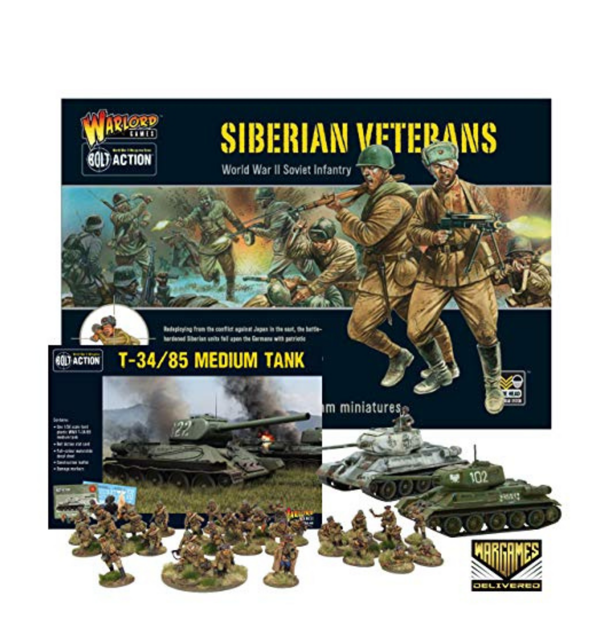 Bolt Action - Soviet Union: Siberian Veterans and T-34/85 Medium Tank Set Bolt Action - Soviet Union: Siberian Veterans and T-34/85 Medium Tank Set
