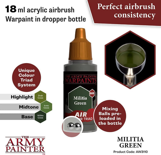 The Army Painter - Warpaints Air: Militia Green (18ml/0.6oz) The Army Painter - Warpaints Air: Militia Green (18ml/0.6oz)