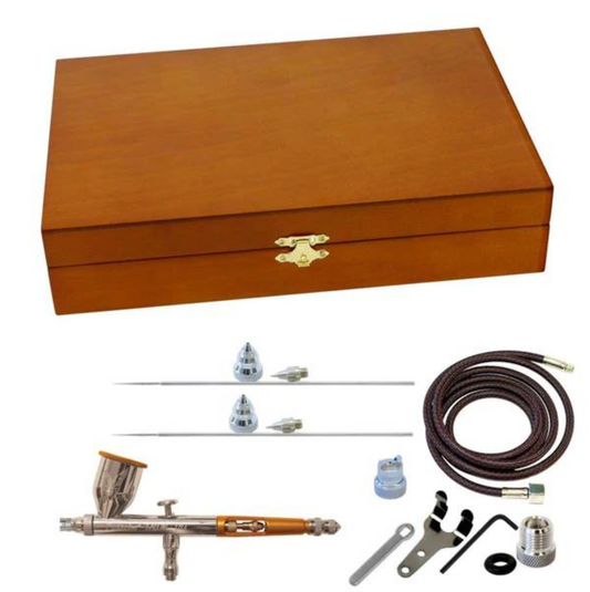 Paasche Airbrush Dual-Action Talon Gravity Feed Airbrush Painting Kit in Deluxe Wood Box With 3 Heads, Orange