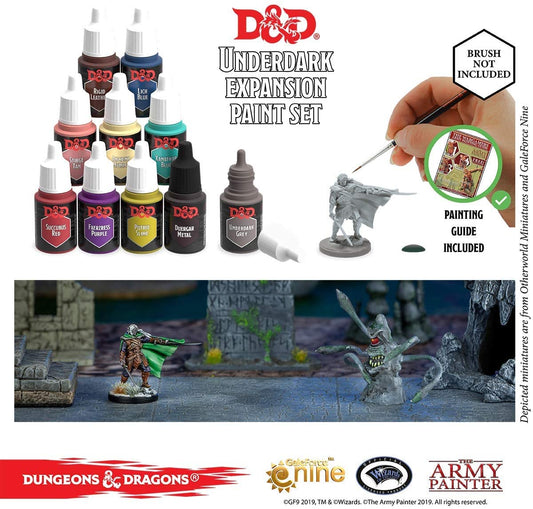  The Army Painter - DnD Miniatures Paint Set Gamemaster  Character with Bonus Item & Hydropack Bundle Stay Wet Palette for Acrylic  Painting, 20 Warpaint 19x12ml, 12ml Brush-on Primer, 5 28mm Miniatures 