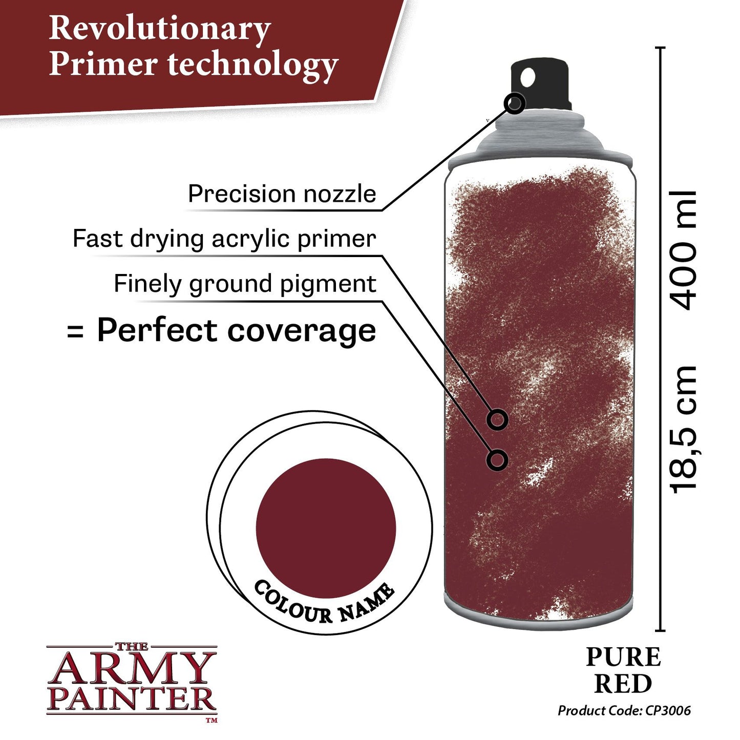 The Army Painter - Colour Primer: Pure Red (400ml/13.5oz)